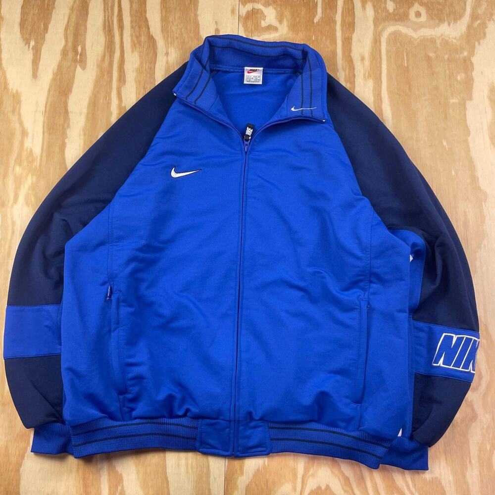 Vintage 90s Nike Track Jacket – Royal Blue/Navy – Men’s XL – Spellout Sleeve